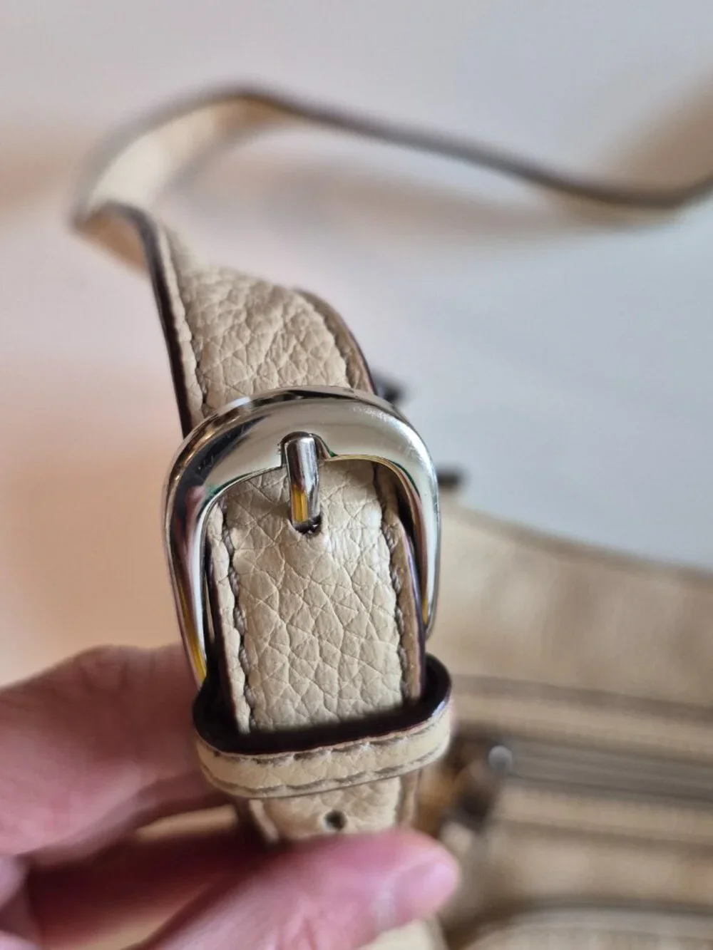 Tignanello Cream Pebbled Leather Crossbody Bag Multi Pocket Adjustable Strap